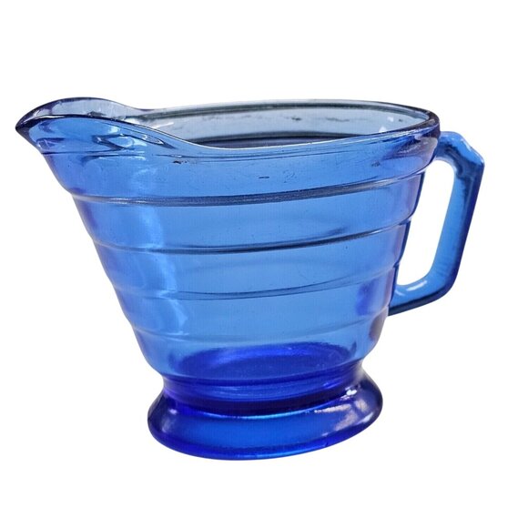Moderntone Cobalt BLUE Depression Hazel Atlas Glass CREAMER Small Pitcher - Picture 1 of 7